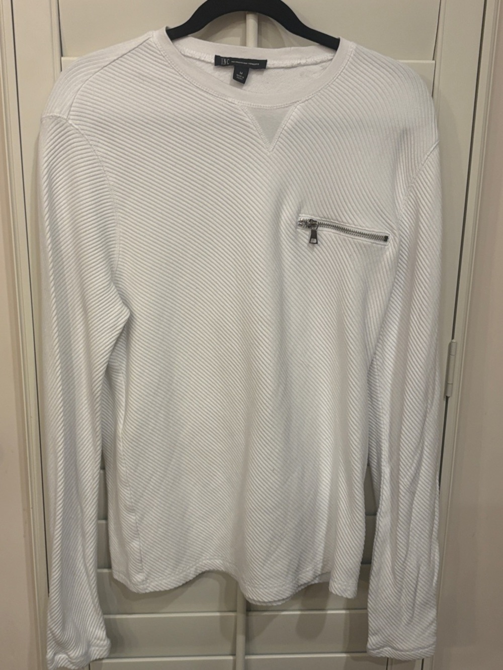 INC International Concepts White Textured Crewneck Pullover
